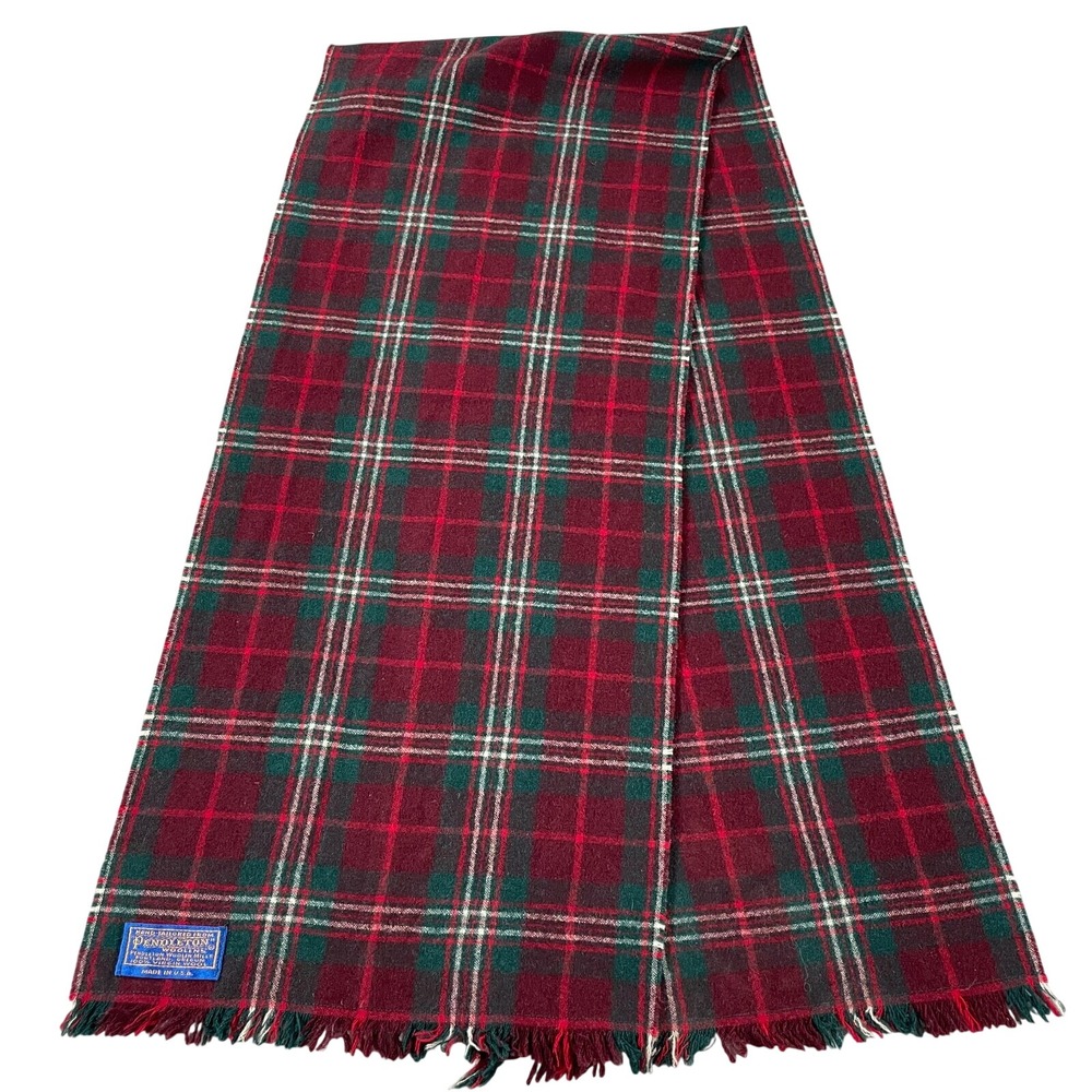 Vintage Pendleton Virgin Wool Plaid Scarf Quiet Luxury Academia Red Old Money